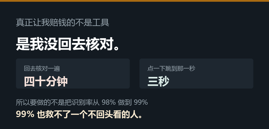 真正让我赔钱的不是工具,是我没回去核对